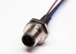 M12 4芯插座公頭后鎖板焊線A編碼帶屏蔽AWG24 to 4Pin 端子50CM