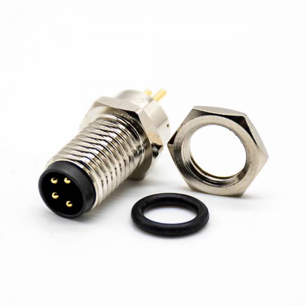 M8連接器4P直式公頭接PCB板防水前鎖板焊接式連接器