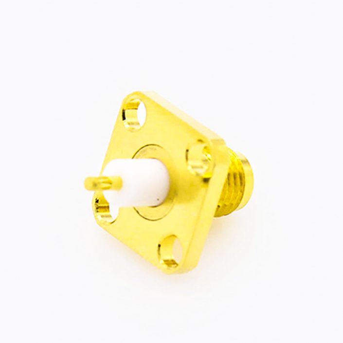 106(8) SMA方形連接器母頭直式PCB安裝焊板4孔法蘭