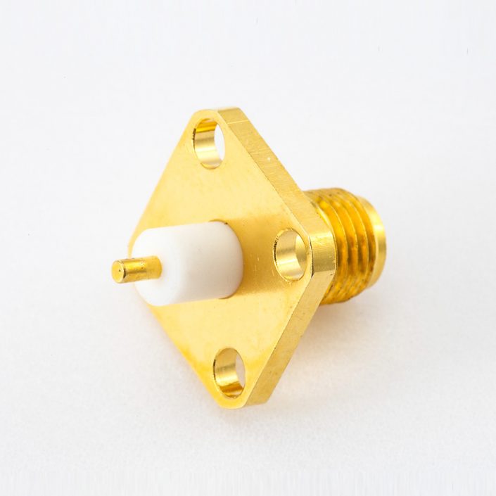 243(8) PCB安裝SMA連接器母頭直式焊板4孔法蘭