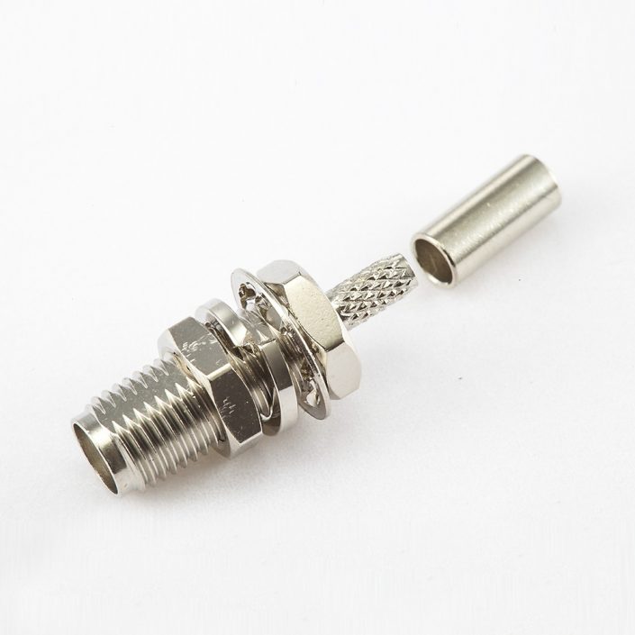 340(8) 面板安裝SMA接線母頭直式壓接用于RG174 / RG316 / LMR100前鎖穿墻