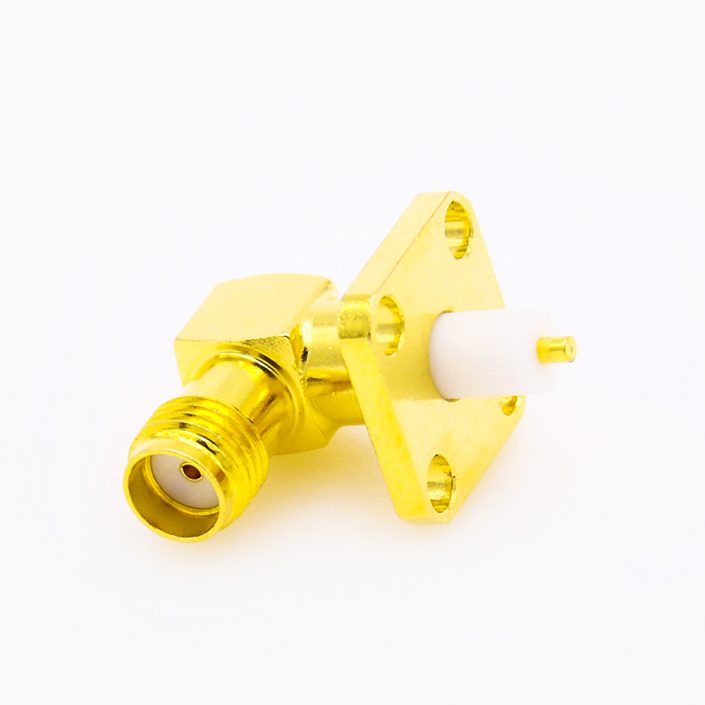 68(8) SMA 4孔法蘭安裝連接器母頭彎式焊板用于PCB安裝