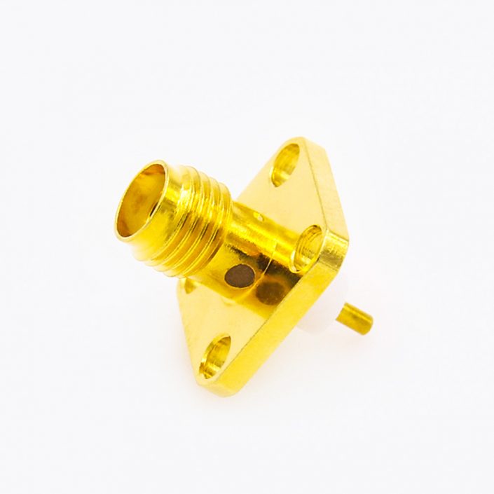 77(7) SMA連接器面板4孔法蘭母頭直式焊板用于PCB安裝