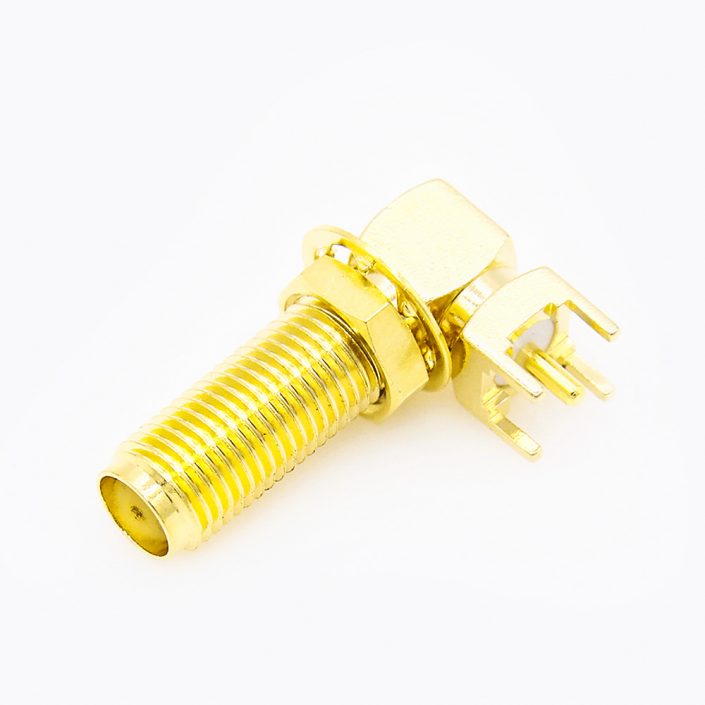 91(8) SMA連接器彎式PCB安裝插孔前鎖穿墻母頭