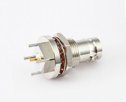 母頭BNC連接器PCB安裝直插孔50ohm前鎖穿墻