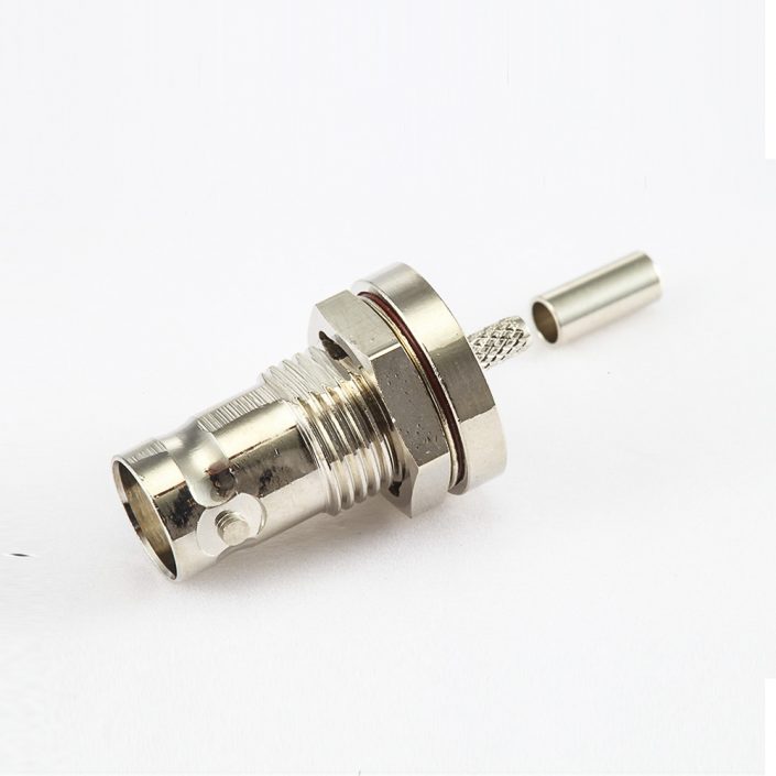 EB-001-0505 面板安裝的后鎖穿墻BNC母頭180度連接器壓接接線用于RG174/RG316