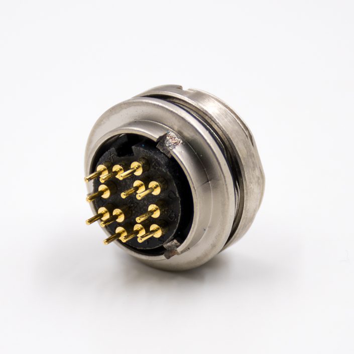 38-1 插座母頭M16板端插座A扣12芯直式前鎖板接PCB板傳感器連接器