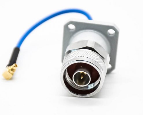 RF轉接線四孔法蘭直式N型公頭轉MMCX彎式公頭