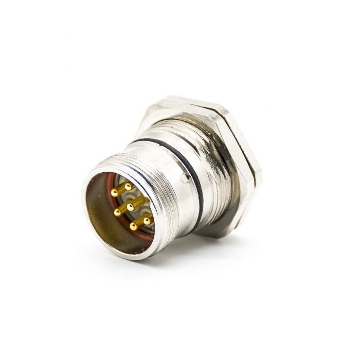 EB-400-4077 工業插座M23 6芯針公插座直式面板安裝前鎖板帶屏蔽接線焊線