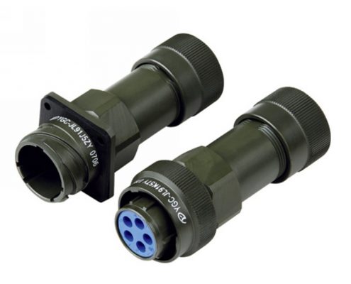 5芯圓形電連接器對接式壓接JL系列插頭插座4孔法蘭卡口連接