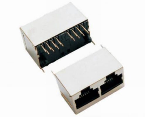 立插式1*2RJ45JACK180度雙口網絡插座帶屏蔽