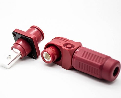 新能源儲能連接器IP65彎式插頭插座120A帶孔銅牌6mm紅色