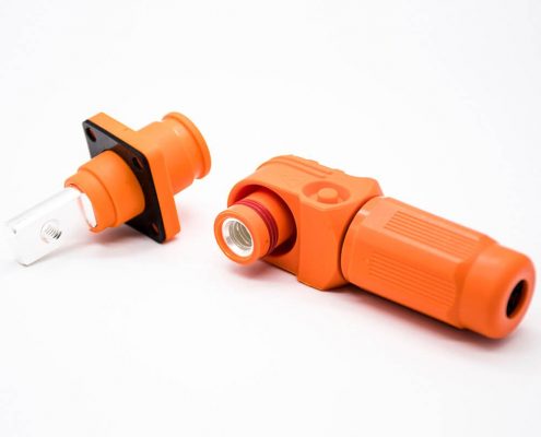 儲能電池連接器8mm橙色彎式插頭插座IP65 150A大電流防水連接器