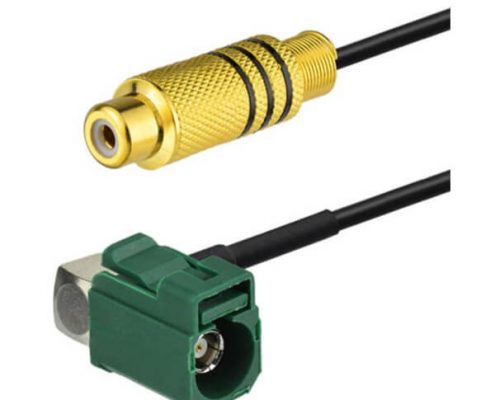 Fakra彎頭E型母頭轉RCA母頭連接器線材用于汽車倒車后視鏡15厘米